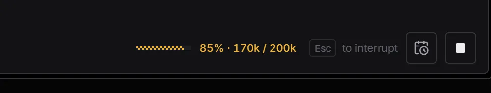 Context meter reading 85%, 170k of 200k tokens.